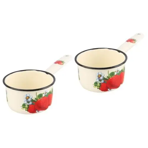 Produktbild: MAGICLULU 2st Emaille Wasserkelle Emaillierte Soßenpfanne Glaspfannen Butterwärmer Aus Emaille Milchtopf Im Chinesischen Stil Topf Mit Deckel Mini-heizung Scoop Kaffee Baby