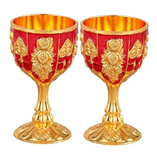 Produktbild: MAGICLULU 2st Europäisches Roséweinglas Aus Rotem Metall Tassen Königlicher Kelch Kriegerpokal Weingläser Für Die Hochzeit Gotischer Becher Mehrwegbecher Flöte Legierung Haushalt Braut China