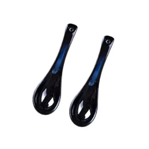 Produktbild: MAGICLULU 2st Keramikgeschirr Japanischer Porzellanlöffel Esslöffel Reislöffel Suppenlöffel Asiatisch Wüstenlöffel Breilöffel Asiatische Löffel Japanischer Suppenlöffel Joghurt Löffel Blue