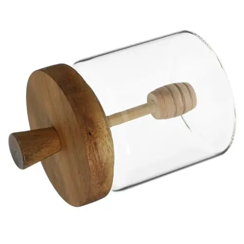 Produktbild: MAGICLULU 3 Stücke Einzigartige Honig Glas Honig Dispenser Mit Holz Löffel Sirup Topf Für Esstisch