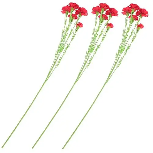 Produktbild: MAGICLULU Realistisches Künstliches Nelken-Set Mit 3 Stielen Seidenblumenstrauß Für Die Muttertagsdekoration Heimarrangement