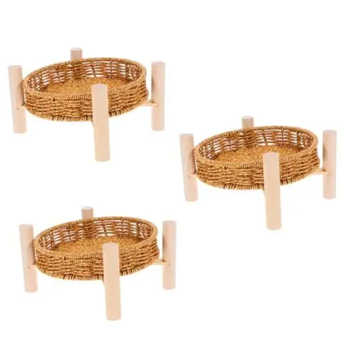 Produktbild: MAGICLULU 3 Sets Mehrstufige Obstschale Holzhalter Holzregal Rundes Tablett Couchtisch Tablett Aufbewahrungskörbe Snackbehälter Party Obstkorb Eisen Brotkorb Wiederverwendbar