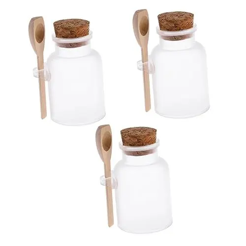 Produktbild: MAGICLULU Set Mit 3 Badesalzflaschen Aus Abs-kunststoff Aufbewahrungsbehälter Mit Holzlöffeln Korkdeckel 300 G Weiß