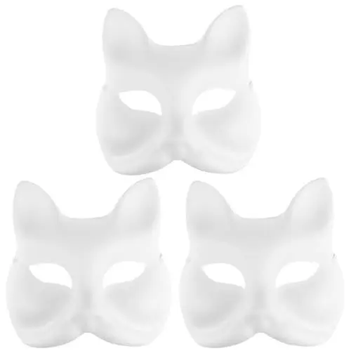 Produktbild: MAGICLULU 3 Stück DIY Unbemalte Maskerademaske Weiße Katze Fuchs Leere Maske Für Halloween-Weihnachtsparty-Dekorationen