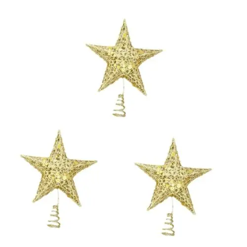 Produktbild: MAGICLULU 3st Metal Star Festival Baumkrone Sternförmige Baumkrone 3D Hohle Weihnachtsbaumspitze Zierkappen Weihnachtsbaumspitze Dekoration Bruchsicherer Baumstern Goldbaum Pailletten Metall