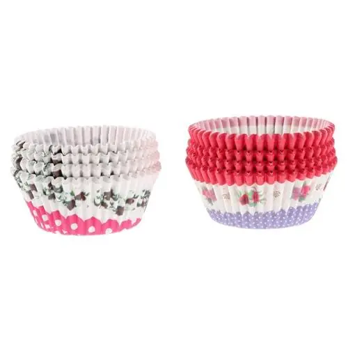 Produktbild: MAGICLULU 400stücke Ölbeständige Backpapier-cupcake-förmchen Lebensmittelechte Muffinförmchen Blumenlila Und Karos Hochtemperaturbeständig Für Muffins Und Torten Backzubehör