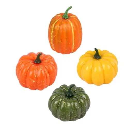 Produktbild: MAGICLULU 4Stücke Halloween Kürbis Modelle Künstliche Dekoration Für Partys Fotoshootings Und Herbstliche Festlichkeiten Gelbem Grünem Und Orangefarbenem Kürbis