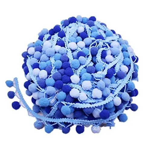 Produktbild: MAGICLULU 4. 5 5-Farbiges Farbverlaufs-Plüsch-Pom-Band Gemischte Farben Mini-Pom-Pom-Bordüre Zum Nähen Von Heim-Party-Dekorationen (Blau)