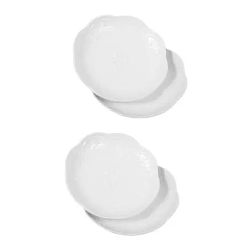 Produktbild: MAGICLULU 4 Stück Geprägte Keramikplatte Vorspeisenteller aus Keramik Dessertteller aus Keramik Untertassen-Tablett Platten Sojasaucengericht kleine Tauchschälchen runden Spitze Platte Weiß