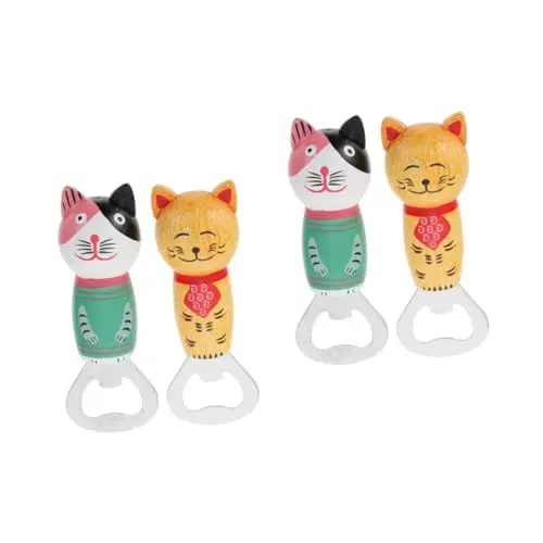Produktbild: MAGICLULU 4 Stück Katzen Flaschenöffner Aus Holz Magnete Für Flaschenöffner Bieröffnerring Elektrischer Dosenöffner Bierdosenöffner Alte Flasche Weinöffner Moutai Magnetisch