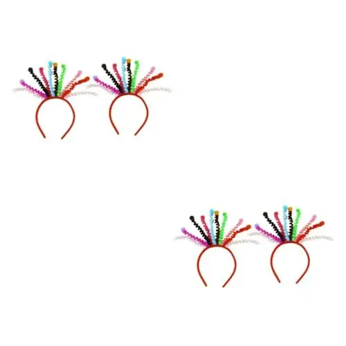 Produktbild: MAGICLULU 4 Stück buntes Frühlingsstirnband camoing costumes fancy dress Party neuartige Kopfbedeckungen pom kleidung Federbälle Stirnband lustiges Haarband Pop Antenne Mars