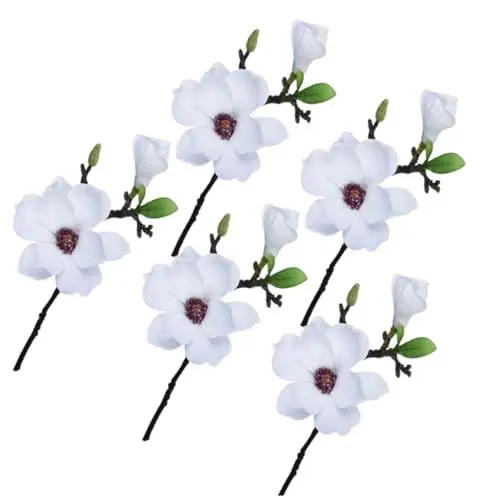 Produktbild: MAGICLULU 5stücke Künstliche Magnolien Blumen Dekoration Für Und Zuhause Lebensnahe Kunstblumen Weiß Für Blumenarrangements Und Festlichkeiten