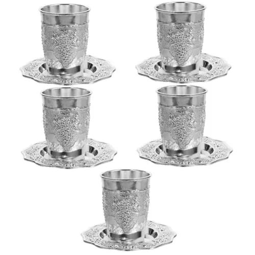Produktbild: MAGICLULU 5 Sätze Jüdisches Weinglas Versilberter Kidduschbecher Schabbat-weinbecher Desktop-weinbecher Zarter Kidduschbecher Judaica Shabbos Geschenkoption Silver Zinklegierung