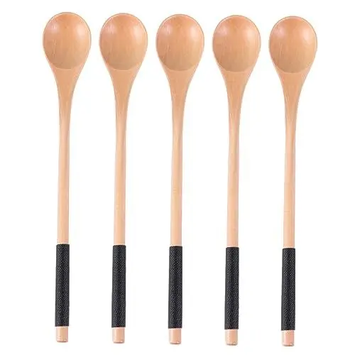 Produktbild: MAGICLULU 5stücke Holzlöffel Mit Gebundenem Faden Honiglöffel Langer Griff Rührlöffel Holzbesteck Für Küche Natürliche Farbe Schwarzer Faden