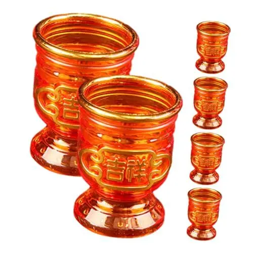 Produktbild: MAGICLULU Zarte Hohe Glastasse Zum Trinken Opfertasse Buddhistische Wassertasse Hallenaltartasse Vergoldung 6 Stück