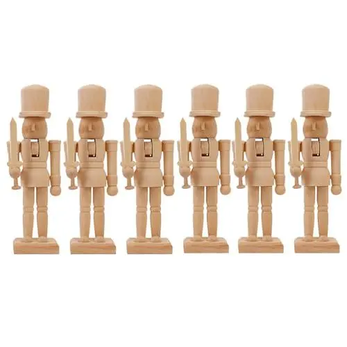 Produktbild: MAGICLULU 6 Stück Weihnachts-Nussknacker Unbemalt Unbemalt Nussknacker-Marionette Kleiner Unbemalter Nussknacker Zum Basteln Weihnachten DIY
