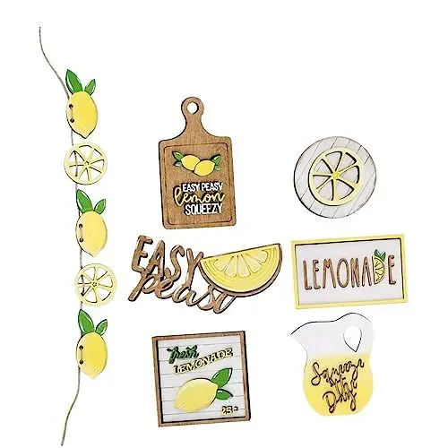 Produktbild: MAGICLULU 7St Zitronenfarm-Dekoration Eukalyptus-Girlanden Dekorationen zitronentablett Embleme Holztablett Zitrone Zubehör Partyschmuck hölzern das Banner Kranz schmücken
