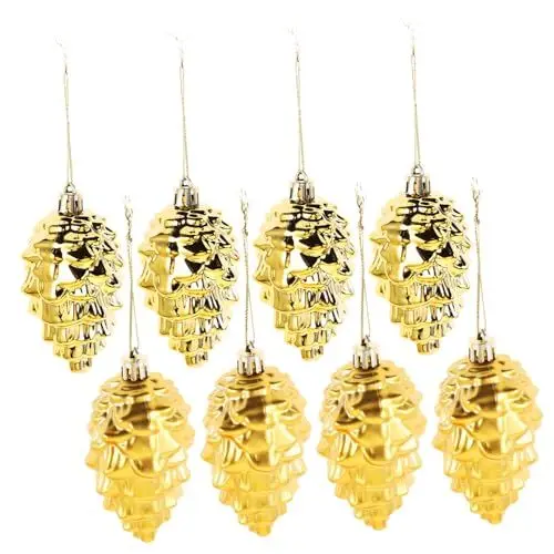 Produktbild: MAGICLULU 8 Stück Goldene Weihnachts Tannenzapfen Ornamente Tannenzapfen Ornamente Kunststoff Goldfarbener Glitzer Hängende Tannenzapfen Ornamente Hängende Weihnachts Tannenzapfen