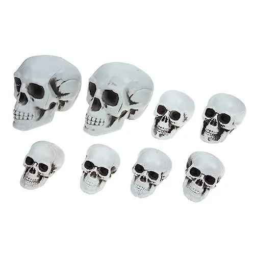 Produktbild: MAGICLULU 8 Stück Teiliges Halloween Schädel Kopf aus Realistische Menschliche Skelett Modelle Gruselige Party Deko für Bar Tisch Halloween Feier