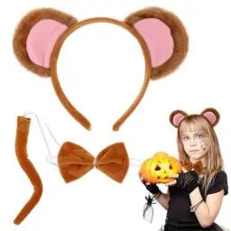 Produktbild: MAGICLULU Affen Stirnband Set Halloween Affenohren Kostüm Affenohren Stirnband Tierisches Stirnband Zubehör Tierkostüm Mit Stirnband/Fliege/Für Cosplay Karneval