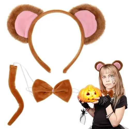 Produktbild: MAGICLULU Affen Stirnband Set Halloween Affenohren Kostüm Affenohren Stirnband Tierisches Stirnband Zubehör Tierkostüm Mit Stirnband/Fliege/Für Cosplay Karneval