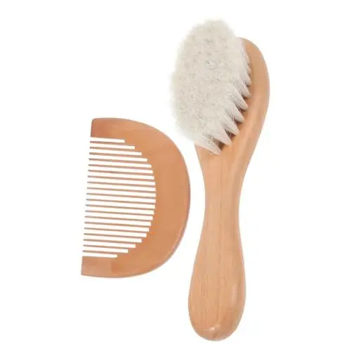 Produktbild: MAGICLULU Kamm-set Aus Natürlicher Wolle Und Holz Baby-haarbürste Badebürste Für Eine Sichere Und Bequeme Haarpflege