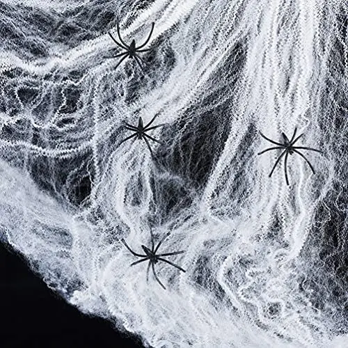 Produktbild: MAGICLULU Dekorationen Für Ihre Kinder 100G Halloween Spiderweb Gef?lschter Spinnen Web Baumwoll Spinnen Web Halloween Spinnweb mit 4 Spinnen für Spukhaus Bar Party Dekorationen Requisiten