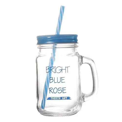 Produktbild: MAGICLULU Kreativer Glas Trinkbecher Mit Strohhalm Und Deckel Für Saft Und Getränke Im Sommer Tragbarer Becher Für Picknicks Partys Und Blau