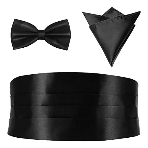 Produktbild: MAGICLULU 3-Teiliges Accessoire-Set Mit Fliege, Einstecktuch, Smoking Gürtel Und Kummerbund - Herren Glatter Cumberbund