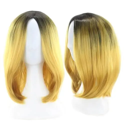 Produktbild: MAGICLULU Natürlich Aussehende Bob-perücke Für Damen Farbverlauf Gelbe Spitzenperücke Hochtemperatur-bob-perücke Glatte Perücken Für Den Alltag Und Partys