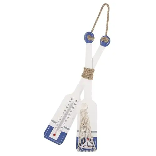 Produktbild: MAGICLULU Holzruder-Wanddekoration Rustikale Nautische Ruderpaddel Nautische Holz-Doppelruderdekoration Mit Temperaturanzeige Türaufhängung Ornament Strandthema Heimdekoration