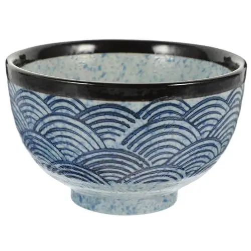 Produktbild: MAGICLULU Japanische Schüssel Ramenschale Mikrowellengeeignet Suppenschüssel Mit Deckel Blaue Wellenschale Frühstücksschalen Kochschalen Eintopfschalen Nudelschalen Dessertschalen Keramik