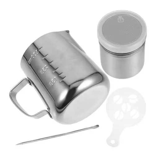 Produktbild: MAGICLULU Set Aus Edelstahl Milchkännchen Mit Doppelseitiger Perfekt Für Cappuccino Und Espresso Hochwertiger Milchaufschäumer Aus 304 Edelstahl Für Qualität