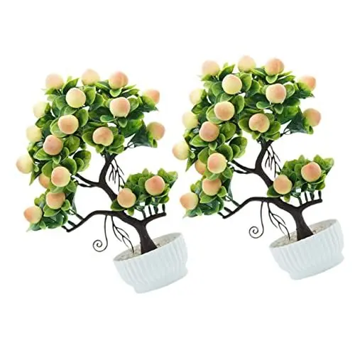 Produktbild: MAGICLULU Ornament 2st Künstlicher Obstbaum Künstliches Obstdekor Künstliche Obstpflanze Desktop-obstbaum Realistischer Pfirsichbaum Tischobstbaum Kaffetisch PVC Eingetopfter Baum Büro
