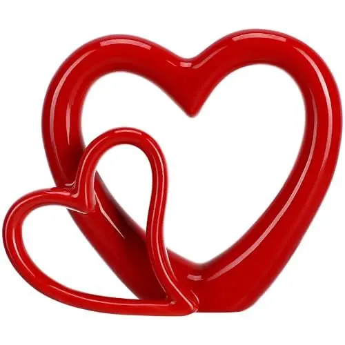 Produktbild: MAGICLULU Rote Herzfigur Keramik-Herzstatue Hochzeits-Herzskulptur Herzförmige Hohle Vasen Jubiläumspaar Rot
