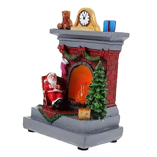 Produktbild: MAGICLULU Santa Nachtlicht Tischlampenstatue gefälschter Kamin Weihnachtskamin Schneemann Nachtlicht das licht würfelunterlage die nachttischlampe Santa p Party-Tischlampe Tischlicht Harz