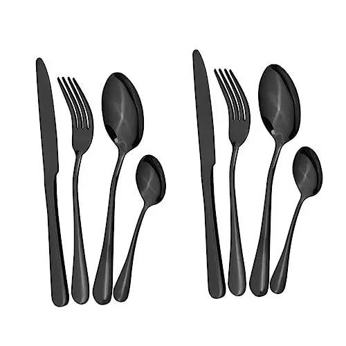 Produktbild: MAGICLULU Satz Besteck Silberbesteck Essgabeln Cocktailgabeln aus Stahl goldenes Silberbesteck modernes Silberbesteck schwarze Löffel schwarzes Silberbesteck schwarze Gabeln Black