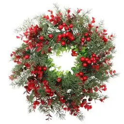 Produktbild: Weihnachtskranz Türkranz Beerenkranz Tannenkranz Wandkranz: Beeren Adventskranz Beerengirlande Fensterkranz Künstlicher Kranz Türschild Weihnachten Dekoration Wohnzimmer Wanddeko Lanhaus Deko