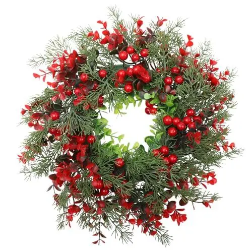 Produktbild: Weihnachtskranz Türkranz Beerenkranz Tannenkranz Wandkranz: Beeren Adventskranz Beerengirlande Fensterkranz Künstlicher Kranz Türschild Weihnachten Dekoration Wohnzimmer Wanddeko Lanhaus Deko