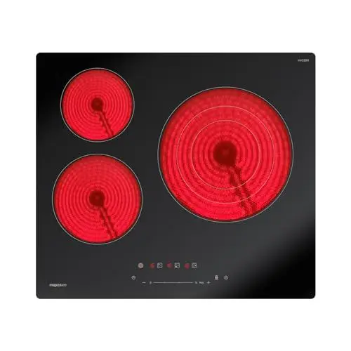 Produktbild: magicplux Glaskeramikkochfeld mit 3 kochfelder 59cm, Dreifache Zonen, 16 Heizstufen, Berührungssteuerung, Kindersicherung, Timer, Geeignet für alle Kochgeschirre, 6600W