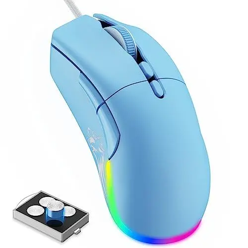 Produktbild: MAGIC-REFINER D19 RGB Gaming Maus, 12000 DPI Ergonomische Maus mit Kabel, RGB-Beleuchtung, 7 Programmierbare Tasten, 12K DPI Sensor, Gewichtstuning, für MMO, MOBA oder FPS Games für PC/MAC, Blau