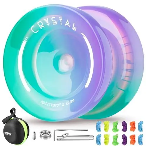 Produktbild: MAGICYOYO JoJo Responsive Yoyo for Kinder, Profi JoJo Trick Jo Jo für Anfänger, Crystal JoJo K2 Grün Violett Gradient, Mehrzweck JoJo mit Unresponsive Yoyo Kugellager + 12 Jo Jo Schnur + Removal Kit