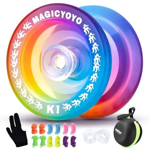 Produktbild: MAGICYOYO Kinder JoJo K1-Plus, Responsive Yoyo für Kinder, Professionelles Stunt Jo Jo für Anfänger, Profi Trick Yoyo mit Aufbewahrungstasche, 12 JoJo Saiten und Yo-Yo Handschuh(Crystal Tirclour)