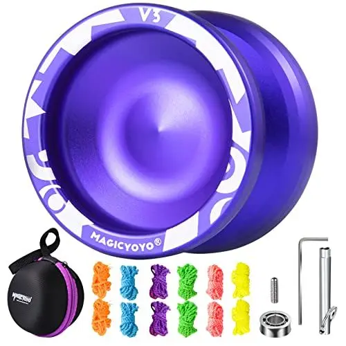 Produktbild: MAGICYOYO Responsive JoJo für Kinder, Professionell Dual Purpose Yoyo für Anfänger und Fortgeschrittene, Metall Yoyo mit Replacement Unresponsive Yoyo Kugellager+12 Yo Yo Saiten +JoJo Bag(V3 Purple)