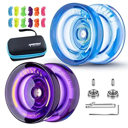 Produktbild: MAGICYOYO Responsive Yoyo für Kinder - Packung Mit 2 Dual Purpose K2 (Lila & Blau), Crystal JoJo Mit Ersatz Unresponsive Bearing, 12 Saiten, Tasche, Ersatzwerkzeug und Achse