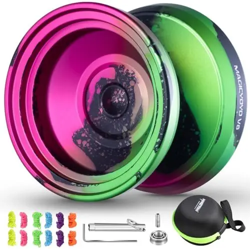 Produktbild: MAGICYOYO V8 Responsive JoJo für Kinder und Anfänger, Profi Tricks Yoyo für fortgeschrittene Spieler, Dual Purpose Yoyo mit Unresponsive Yoyo Bearing+ 12 JoJo Saiten+ JoJo Tasche(Schwarz Grün Rosa)