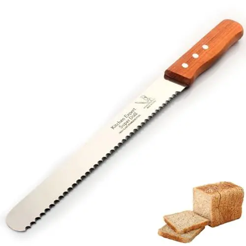 Produktbild: Magiho Brotmesser mit Wellenschliff, Klingenlänge 20cm, Edelstahl Brötchenmesser, Ergonomischem Holzgriff Bread Knife zum Schneiden von Gemüse, Obst, Brot und Gebäck Verwendet, A001-MBD
