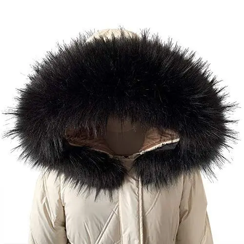 Produktbild: MAGIMODAC Fellkragen Pelzkragen Kunstfell Kunstpelz Fell Kragen Pelzschal für Kapuze Jacke 70cm-90cm (Schwarz, 75cm/29.52'')