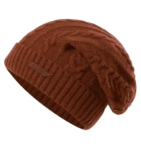 Produktbild: MAGISDU Mütze Damen Winter Wintermütze Merino Wollmütze Lang Beanie Strickmütze Mit Wollfutter Thermo Gefütterte Warme Grobstrick Slouch Hat