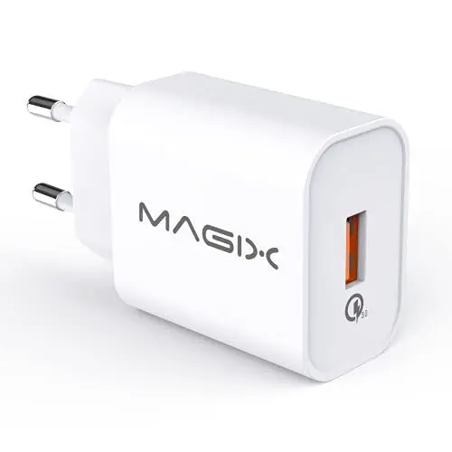 Produktbild: Magix Ladegerät Quick Charge 3.0 18W 3A, Wandladegerät Schnellladegerät Ladeadapter USB Ladestecker, AC 100-240V bis DC 6V 9V 12V (Qc 1.0 2.0 kompatibel) (Weiß)